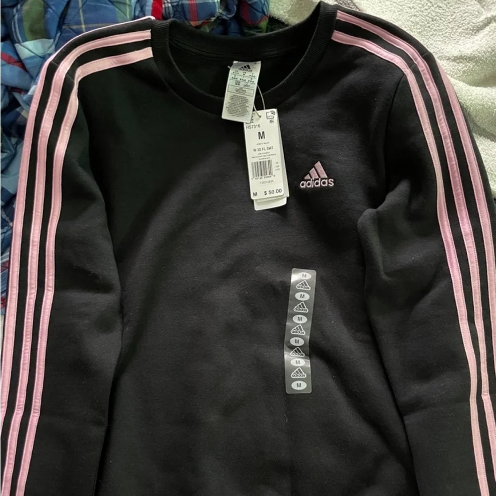Adidas 3-Stripe Sweatshirt Women’s Black Pink Medium